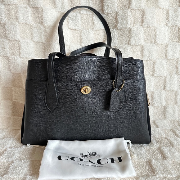 NWT! Rare! Coach Lora Carryall Women's Bag Black Pebbled Leather Tote 89486